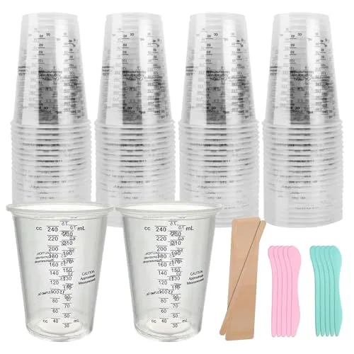 DYOUEN 30 Stk Epoxidharz Mischbecher 8 Unzen 240ML 40Stk Die Rührstange Messbecher Epoxidharz aus Kunststoff Lackmischbecher Lebensmittelqualität Wiederverwendbare mit Mischstäbchen