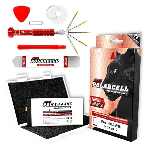 PolarCell Akku für Huawei Honor 7 | ersetzt Original Akku HB494590EBC | 3200mAh Starke Ersatz-Batterie | mit Werkzeug im Profi-Set | Huawei Honor 7 Dual SIM | selektierte A+ Qualitätszellen