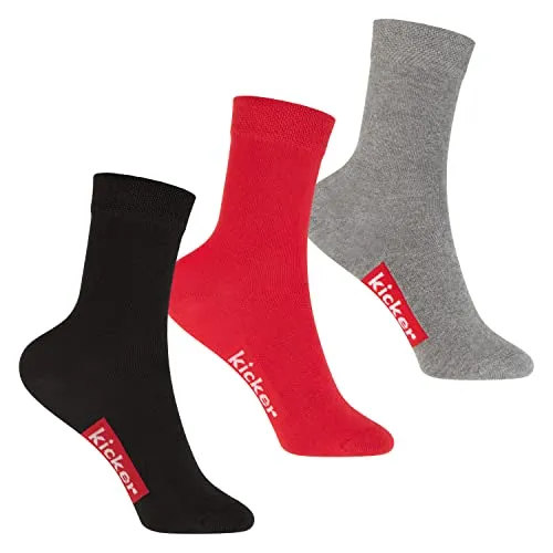 kicker Kinder Socken (3 Paar) Schwarz Rot Grau 31-34