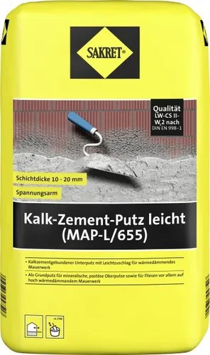 SAKRET Kalk-Zement-Putz leicht (MAP-L/655) 25 kg Sack Kalk-Zement-Putz
