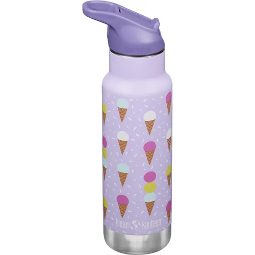 Klean Kanteen Kinder Isolierflasche 355ml - Edelstahl Sport Cap mit Trinkhalm, Lila/Eiscremefarben - Trinkflaschen mit Climate Lock Vakuumisolierung, hält Getränke bis zu 40 Stunden kalt. Ideal für Kinder mit kleinem Design und 100% auslaufsicher.
