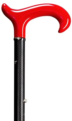 Stockshop Gehstock Carbon SCUDERIA mit Derbygriff - Leichter Gehstock aus echtem Carbon, höhenverstellbar von 80-95 cm, ideal für Alltag und Freizeit. Derbygriff in rot mit edlem Schwarzchromring für einen sportlichen Look.