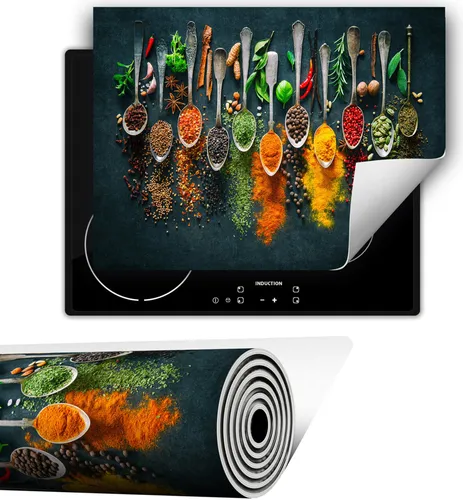 Herdabdeckplatte abdeckung ceranfeld abdeckplatte 80x52 cm Anti Rutsch Matte Aufrollbar, Gewürze Löffel