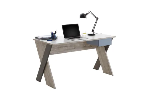 Schreibtisch NONA 6 in Sandeiche Nachbildung - Moderner Schreibtisch mit 135 cm Breite, ideal für effizientes Arbeiten. Griffloses Öffnungssystem und praktische Schublade sorgen für Ordnung und Stil im Home Office.