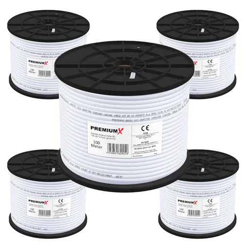 PremiumX 500m 5x 100m Koaxialkabel 135dB 4-fach SAT TV Antennenkabel Koax Kabel