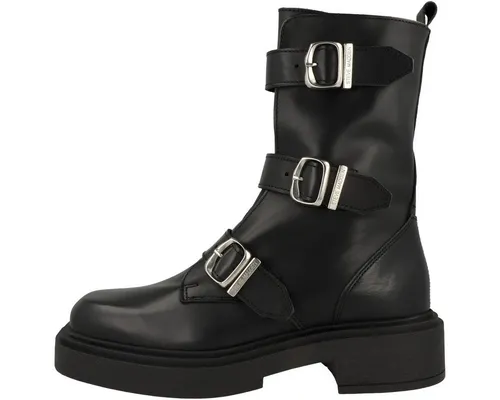 STEVE MADDEN Stiefelette Leder Bikerboots schwarz 41 EU - Wanderschuhe in Größe 41, aus hochwertigem Leder mit 5 cm Blockabsatz, ideal für lässige Outfits und bequemes Tragen.