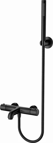 Wannenarmatur Duscharmatur Thermostat + Handbrause Schwarz Matt - Armaturen: Hochwertige Wannen- und Duscharmatur in elegantem Schwarz Matt, mit Thermostat für präzise Temperaturregelung und komfortable Wandmontage.