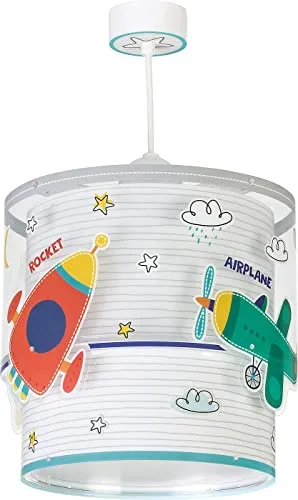 Dalber Lampe kinderzimmer, kinderlampe Pendelleuchte Hängelampe, Deckenleuchte Kinder, Deckenlampe kinderzimmer Baby Travel Autos und Flugzeuge, Bunt, 61682, E27