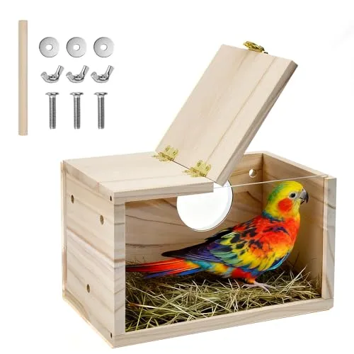 Nistkasten für Wellensittiche, FuxFuis Nistkasten Holz Nistkästen Wellensittich Vogelzuchtbox 19.5 * 12 * 12 cm Holznistkasten Dauerhaft Nistkästen für die meisten Vogelhaltungs- und Zuchtaktivitäten