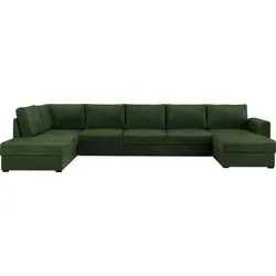 MIRJAN24 Ecksofa Wilma Large, U-Form Polsterecke vom Hersteller, Schlafsofa mit zwei Bettkasten, Wohnlandschaft (Farbe: Clara 215.10 , Seite: Links) - dunkelgrün