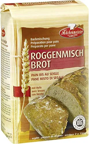 Küchenmeister Roggenmischbrot Backmischung 1 kg - Perfektes Brot selbst backen - Brot-Backmischungen für ein herzhaftes Roggenmischbrot, einfach zuzubereiten und ideal für frisches, selbstgebackenes Brot.