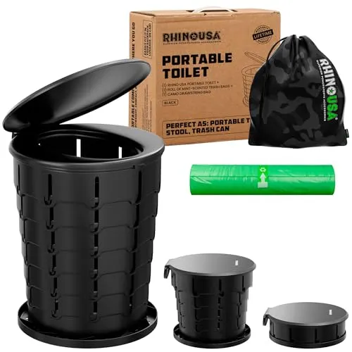 Rhino USA XL Tragbare Toilette für Camping (180 kg Kapazität), einziehbare tragbare Toilette für Erwachsene und Kinder mit verstellbarer Höhe (10,2-40,6 cm), zusammenklappbar, tragbar, Töpfchen,