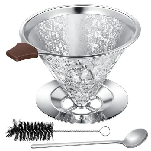 Zeawavsl Kaffeefilter, Edelstahl-Kaffeefilterhalter, Papierlose Dauer. Wiederverwendbarer Tropfkaffeeaufsatz Inklusive LöFfel Und ReinigungsbüRste, Perfekt FüR 3–4 Tassen.