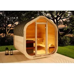 FinnTherm Fasssauna ScandiCube Wave Comfortissimo, Outdoor Sauna mit Glasfront, Gartensauna - Naturbelassen - Naturbelassen