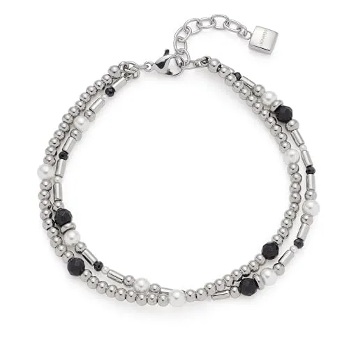 JEWELS BY LEONARDO Armband Sabine – Doppelreihiger Edelstahl-Schmuck mit Perlen - Das Armband SABINE verbindet eleganten Black & White Stil mit robustem Edelstahl. Ideal für Alltagslooks oder besondere Anlässe – ein perfektes Geschenk für Frauen!