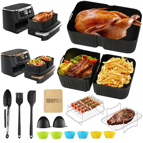 Airfryer-Zubehör passend für Ninja Foodi FlexDrawer AF500EU 10,4 L | 20-teiliges Heißluftfritteusen-Zubehör mit 1 × 10,4-L- und 2 × 5,2-L-Silikonformen sowie Grillrost