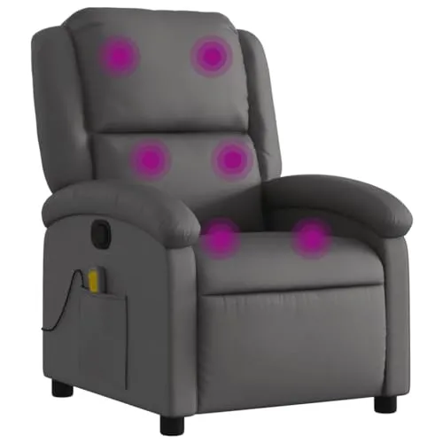 vidaXL Massagesessel Relaxsessel Echtleder Grau - Komfort und Entspannung - Relaxsessel & -liegen mit manueller Liegefunktion und 6 Massagepunkten für gezielte Entspannung. Der hochwertige Echtlederbezug sorgt für Stil und Langlebigkeit.