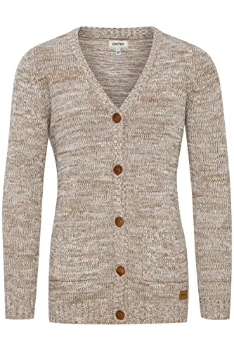 OXMO OXPhilemona Damen Lange Strickjacke Grobstrick Cardigan Longstrickjacke mit aufgesetzten Taschen Knöpfen 100% Baumwolle Regular fit, Größe:S, Farbe:Dune (795409)