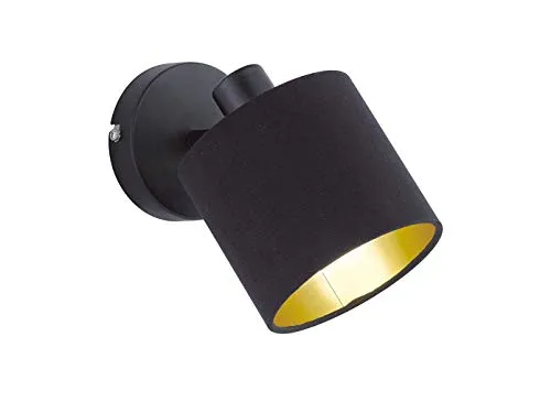 meineWunschleuchte Wandstrahler mit Stoff Lampenschirm Schwarz innen Gold, Ø12cm