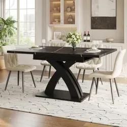 Ausziehbarer Esstisch für Esszimmer – 120-160 cm - Moderner Esstisch mit ausziehbarem Design, ideal für bis zu 6 Personen. Robuste MDF-Oberfläche und X-förmige Querstreben für Stabilität. Perfekt für gesellige Abende und elegantes Ambiente.