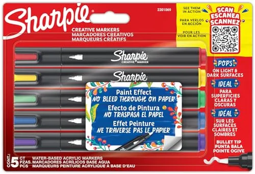 Sharpie Creative Marker Acryl-Farbstifte | Wasserbasierte Farbmarker mit Rundspitze | Bastel- & Künstlerbedarf | gemischte Farben | 5 Stück