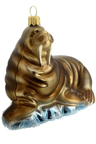 Walross Christbaumschmuck auf Eisscholle in braun von Hamburger Weihnachtskontor