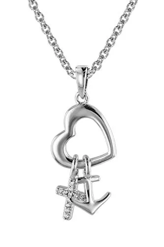 trendor Glaube Liebe Hoffnung Anhänger mit Halskette Silber 925 - Ketten für Damen, eleganter Silberschmuck mit Herz, Kreuz und Anker-Motiv, ideal als Geschenk für besondere Anlässe.