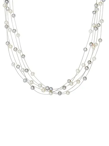 Valero Pearls Perlenkette Silber aus barocken Süßwasser-Zuchtperlen - Elegante Perlenkette mit unregelmäßigen barocken Süßwasser-Zuchtperlen, handverlesen und auf Edelstahldraht aufgezogen. Ideal für Schmuck-Individualisten, mit rhodiniertem Karabinerverschluss für einfachen Gebrauch.