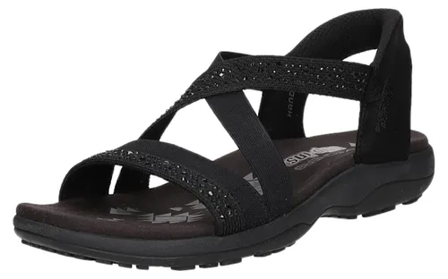 Skechers Damen Reggae Slim-Summer Sparkle Sandalen, Schwarz - Bequeme und stilvolle Sandalen mit gepolstertem Fußbett aus Memory-Schaum. Ideal für den Sommer, maschinenwaschbar und aus 100 % veganen Materialien gefertigt. Perfekt für entspannte Tage!