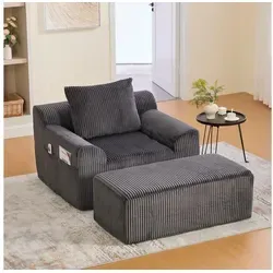 STILVORA Loungesessel mit Steigbügeln,Relaxsessel Chaiselongue mit Seitentaschen und Kissen (mit Fußpedal Stauraumseitentaschen & hochelastischem Sitzkissen, tiefer Komfortsessel, Gewicht Kapazität 300KG) grau