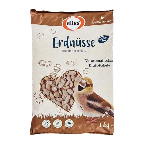 elles Erdnüsse 1kg - Nüsse & Trockenfrüchte – Hochwertige schalenfreie Erdnüsse für Wildvögel, reich an Energie und Proteinen, ideal für die Fütterung ganzjährig und sorgt für saubere Futterstellen.