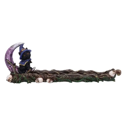 Grimalkin Witches Familiar Black Cat And Crescent Moon Incense Burner NEU