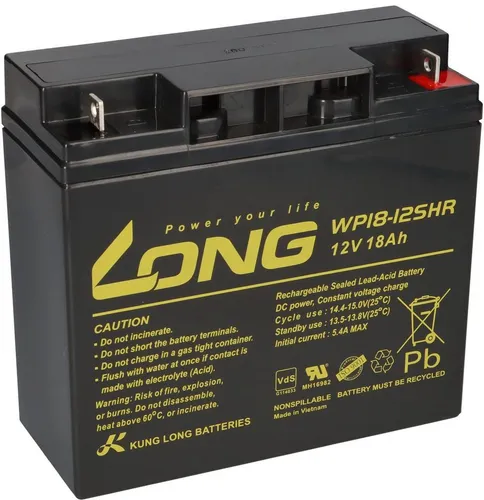 Kung Long VdS WP18-12SHR 12V 18Ah AGM Blei Accu - Wartungsfreier Bleiakku mit 18Ah, ideal für zuverlässige Stromversorgung in verschiedenen Anwendungen.