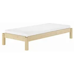 Massivholzbett Stapelbett Einzelbett 90x200 Kiefer unbehandelt - Stapelbares Einzelbett aus massiver Kiefer, ideal für kleine Räume. Zeitloses Design und individuelle Maserung sorgen für eine natürliche Atmosphäre. Optional mit Rollrost oder Matratze erhältlich.