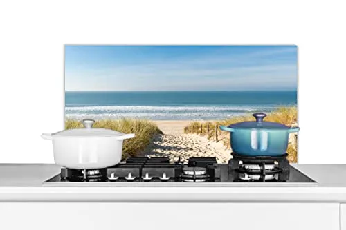 MuchoWow Spritzschutz Küche Küchenrückwand Alu Poster Bilder 80x40 cm Strand - Meer - Düne - Sand - Sommer