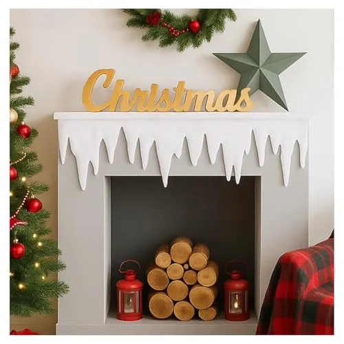 com-four® 2X 250 cm Eiszapfen Girlande - 5 Meter Kunstschneeband als Weihnachtsdeko - weiße Fensterbilder Dekoschnee - Eiszapfen Winterdeko für Fenster und Türen (2× 250x30cm)