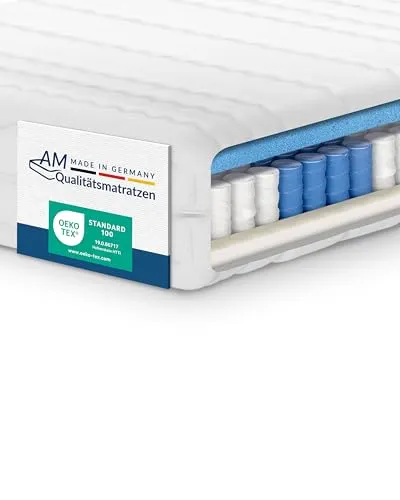 AM Qualitätsmatratzen 7 Zonen Taschenfederkernmatratze 160x200cm H2 - Ergonomisch und Waschbar - Matratzen mit 7 Zonen für optimale Unterstützung von Wirbelsäule, Schulter und Becken. Der atmungsaktive Bezug ist bei 60°C waschbar – ideal für Allergiker und ein erholsamer Schlaf.