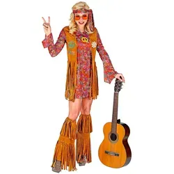 Carnival Party Hippie Kostüm 4tlg. XXL - Faschingskostüme: 4tlg. Hippie Kostüm in Hellbraun/Rot, ideal für Fasching und Karneval. Enthält Kleid, Weste, Stirnband und Schuhstulpen - für einen authentischen Look.