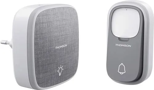 Thomson Funk-Türklingel ohne Batterie - Grau - Türklingeln mit drahtloser Klingeltaste, umweltfreundlich ohne Batterie und einfach zu installieren.