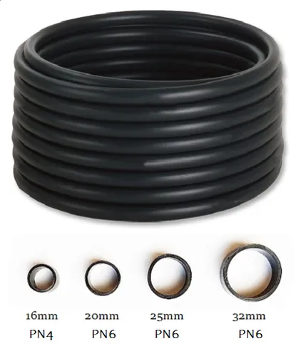 PE Rohr Verlegerohr 16PN4 20,25 PN6 - Ideal für die Bewässerung - Rohre für Wasserleitungen mit Außendurchmesser 25mm, Länge 25m. Perfekt für Rasenbewässerung und bepflanzte Flächen, robust bis 6 bar Druck.