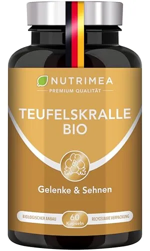 Teufelskralle Kapseln BIO | Hochdosiert & 100% Vegan - Vitamine, Mineralien & Ergänzungsmittel – Effektive Unterstützung bei Gelenk- und Rückenschmerzen mit reinem Teufelskrallenwurzel-Extrakt aus kontrolliert biologischem Anbau.