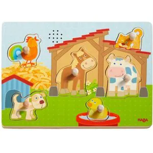 Haba Motorikspielzeug Soundpuzzle - Auf dem Land, Steckpuzzle aus Holz, ab 2 Jahre