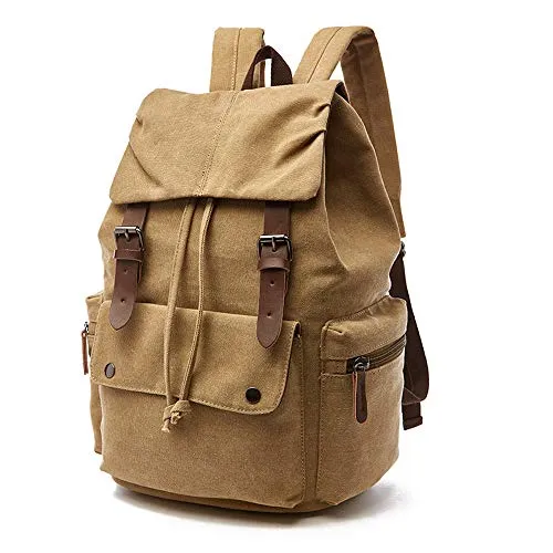 Rufun Leinwand Rucksack Jahrgang für Laptop Tagesrucksack Wandern Reisen Große Kapazität Tasche Unisex (Khaki)