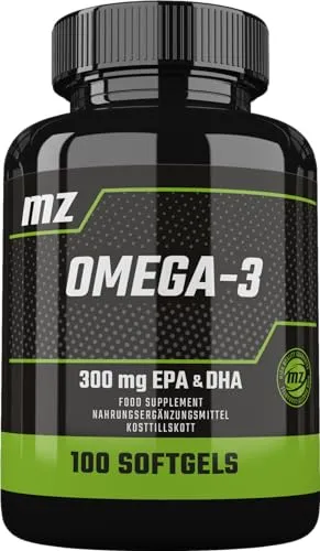 Omega 3 1000 mg mit Vitamin E, 100 Softgels, Hochdosiertes Fischöl mit 180 mg EPA und 120 mg DHA, 3 Monate Vorrat, Fettsäuren (EFAs) - von MZ