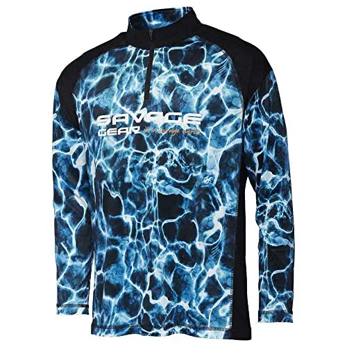 Savage Gear Marine UV Long Sleeve T-Shirt Sea Blue - Angelshirt, Größe:XL