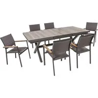 Garden Pleasure Gartenmöbel-Set Rana/Davina 7-teilig - Dunkelgrau - Das 7-teilige Gartenmöbel-Set Rana/Davina vereint modernes Design mit Flexibilität. Der ausziehbare Tisch aus hitzebeständiger Keramik und die eleganten Stühle bieten hohen Komfort und Langlebigkeit für Ihren Außenbereich.