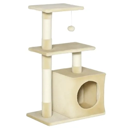 PawHut Kratzbaum E1-Klasse - Kratzbaum aus Spanplatte, Plüsch und Sisal, ideal als Schlafplatz und Spielzeug für Katzen, sorgt für Unterhaltung und Krallenpflege.