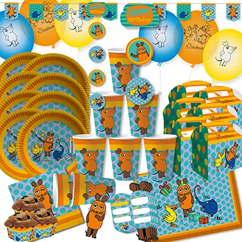 Krause & Sohn Party-Set Kindergeburtstag viele Teile Geschirr Geburtstag Dekoration Geburtstagstisch (Die Maus XXL)
