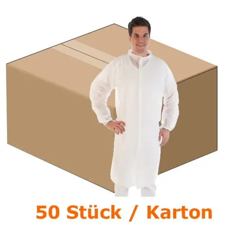 Schutzkittel Hygostar Strong PP-Vlies weiß XL CE PSA VO, CAT 1, lebensmittelecht, 50 Stück/Karton 2740