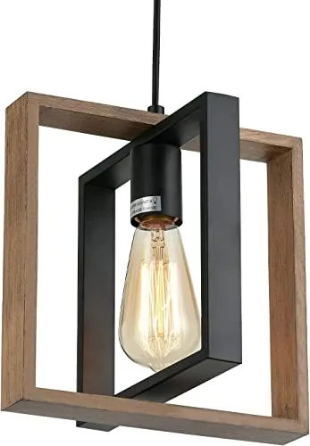 Industrielle kleine Pendelleuchte Esstisch,Bauernhaus-Kücheninsel-Hängelampe Mit Kabel,Holz + Metall,1-flammige E27 Hängeleuchte für Esszimmer,Schlafzimmer,Flur,Eingangsbereich,24 cm Pendelleuchte